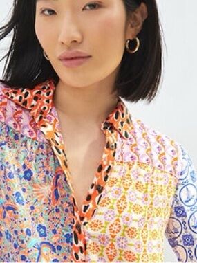 Maeve Anthropologie “Paz” Multi pattern patchwork shirt size medium